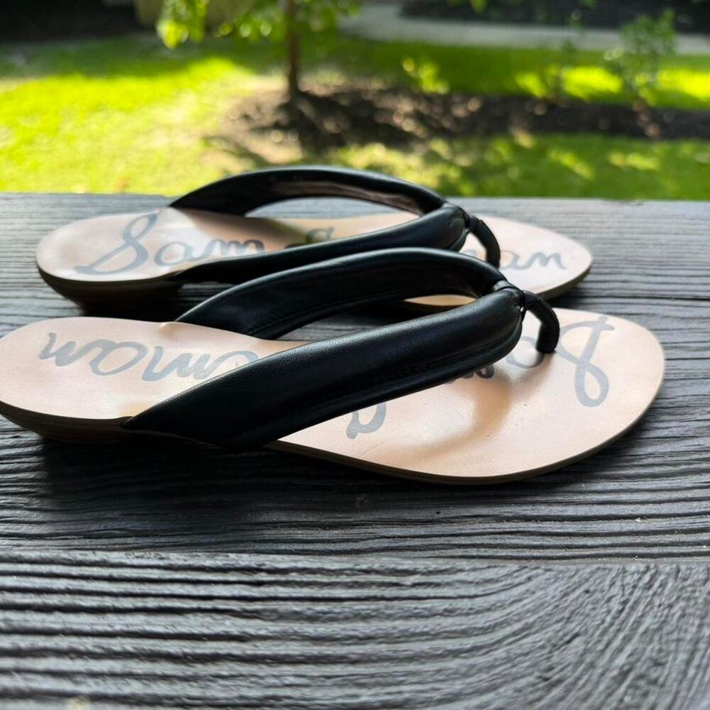 Sam Edelman Janet Leather Thong Sandals Quiet Luxury Low Heel Flip Flops Black - Picture 2 of 8